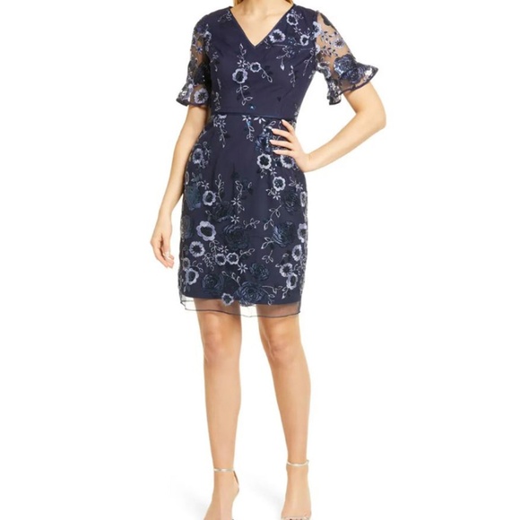 V-Neck Embroidered Sheath Dress - Picture 8 of 9